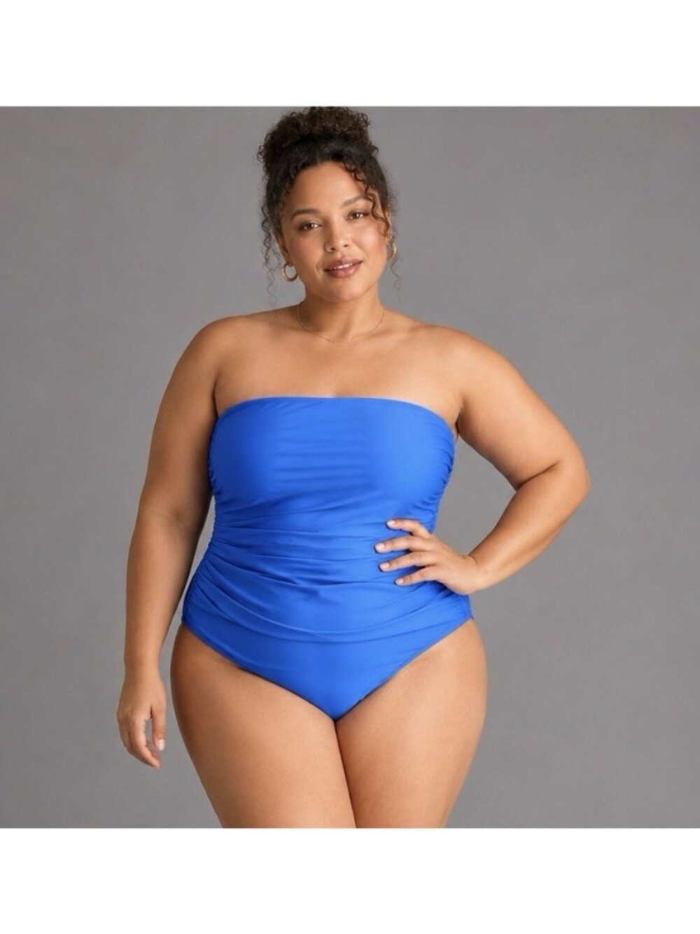 NWT J. CREW Womens Plus Size 24 Gemma Ruched Bandeau One-Piece Swimsuit Blue